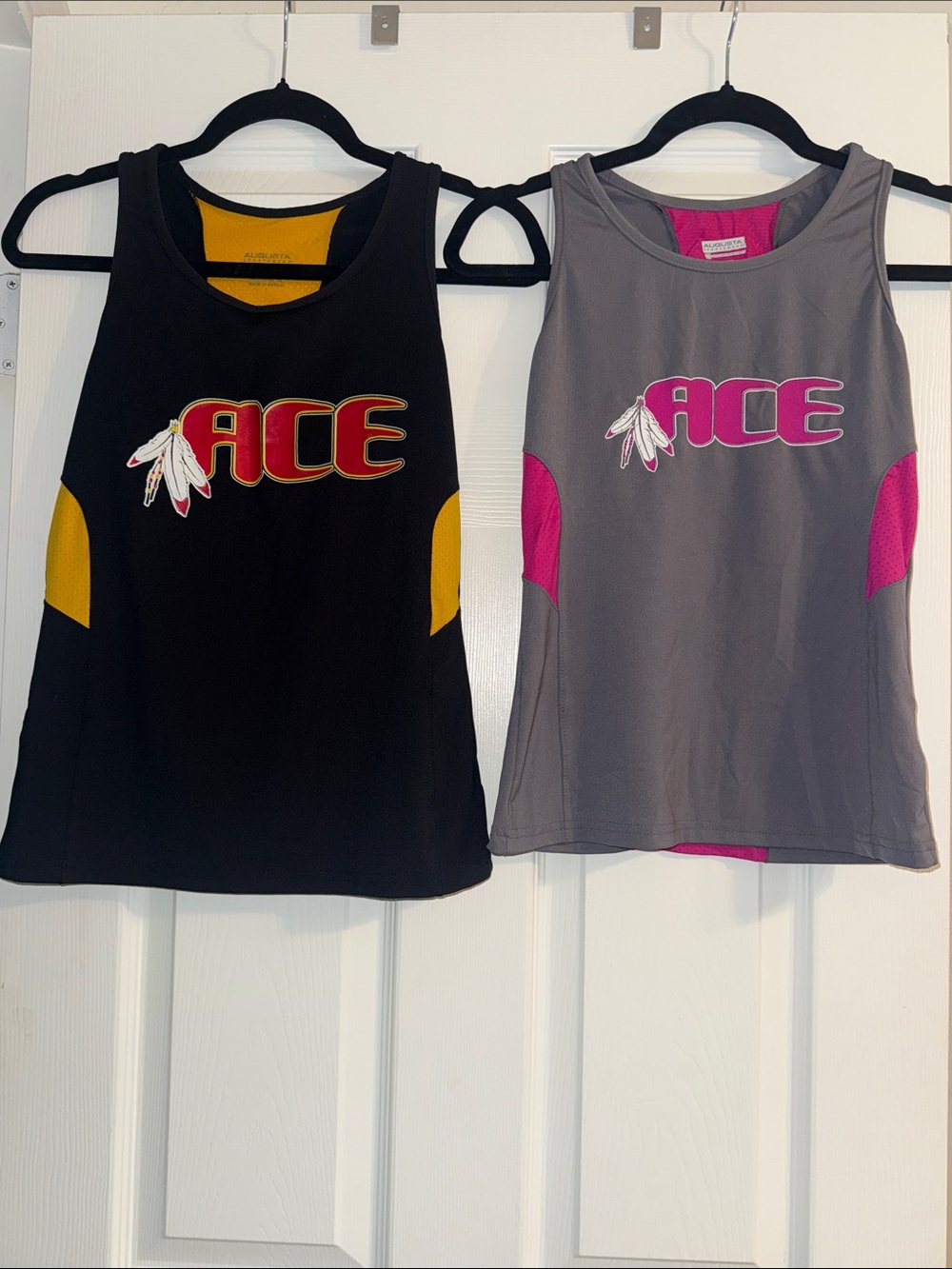 Augusta Sportswear Girls' ACE cheerleading Tank Tops - Black/Gold and Gray/Pink